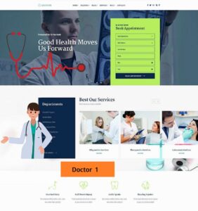 Responsive website template for a general physician, featuring a clean layout and appointment booking form.