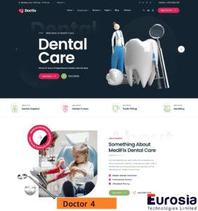 Clean and responsive website template for a dental clinic, showcasing services, patient testimonials, and contact information.